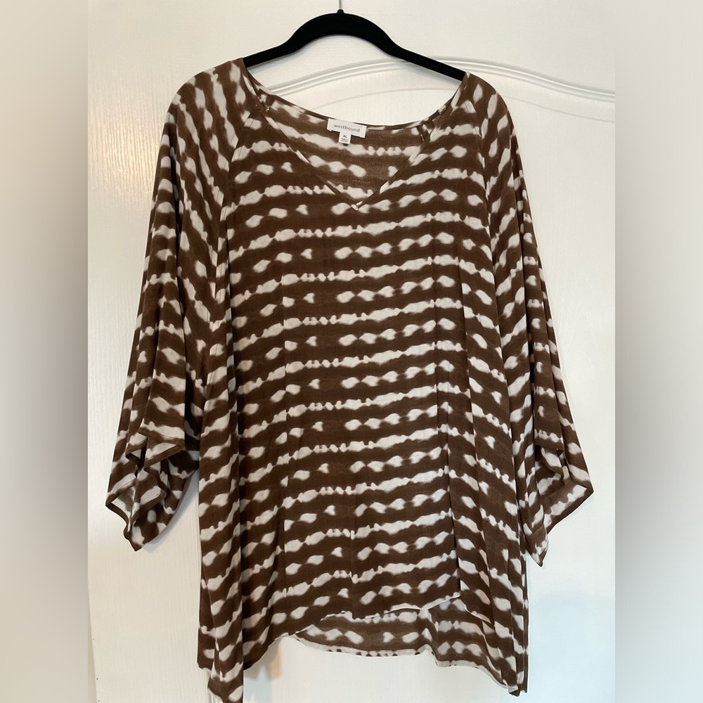 NEW WITH TAGS WESTBOUND XL Brown and White Relaxed Tunic Top